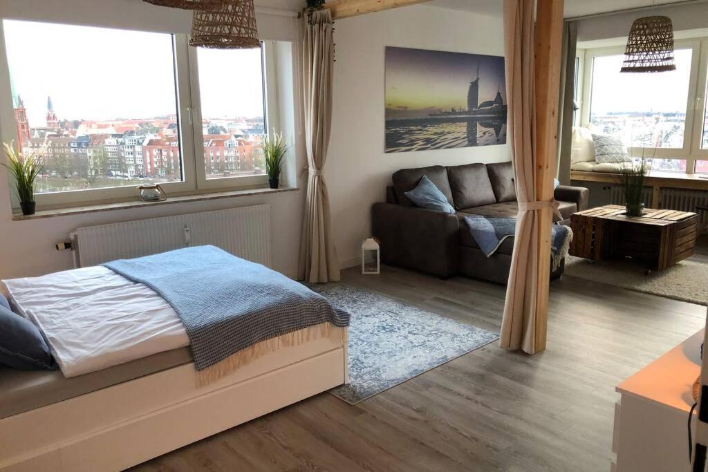 Yachtpanorama Weser und Yachthafenblick 1 Zi 7OG Bremerhaven Exterior foto